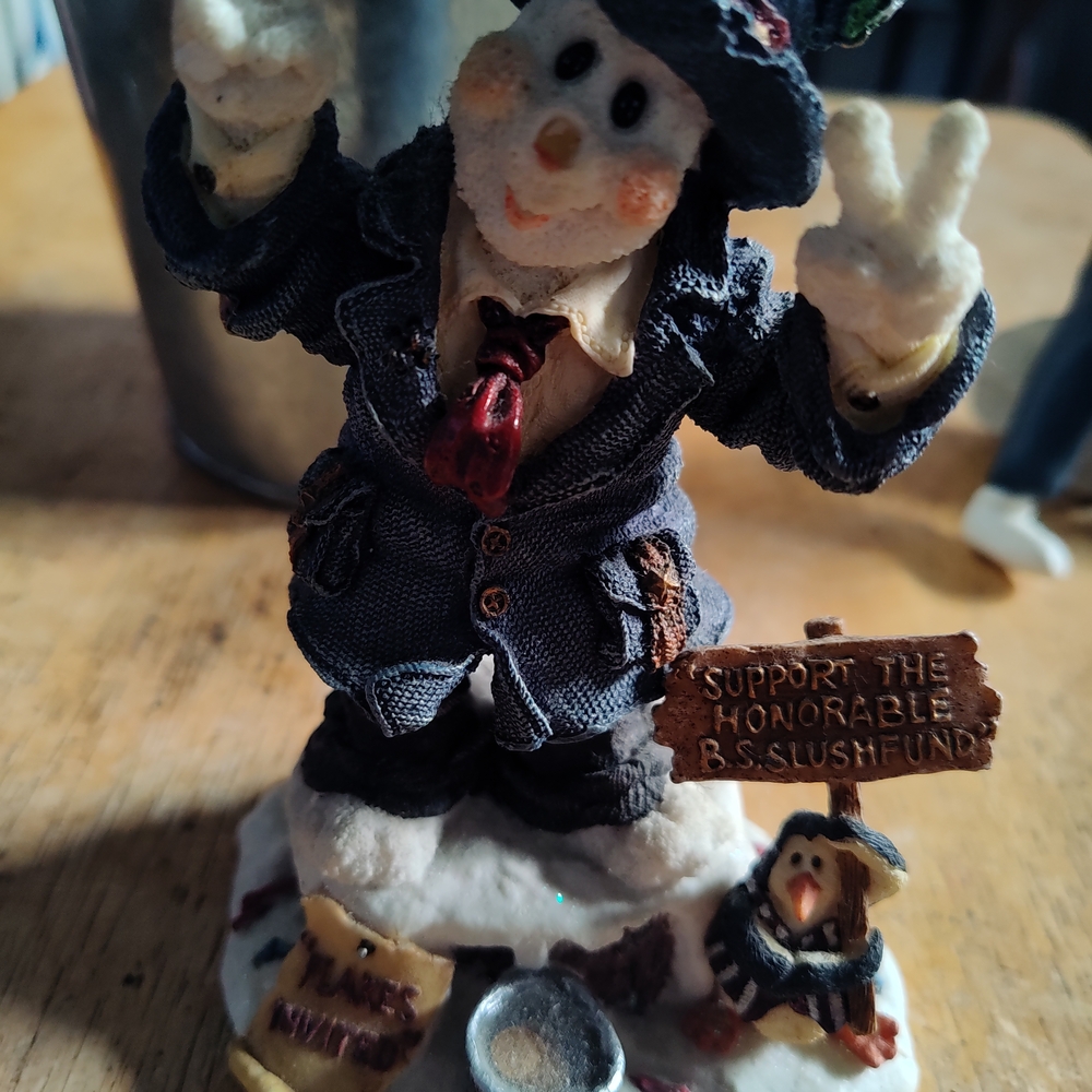 Charming Snowman Ceramic Figurine - Blue and White